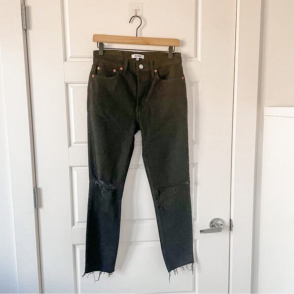 RE/DONE 90's High Rise Ankle Crop Jeans Jet Black With Rips - Picture 3 of 8